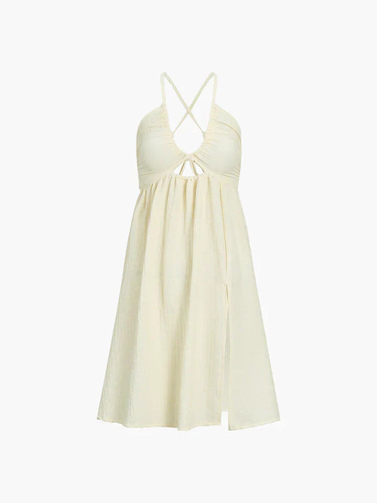 Vestido con Espalda Descubierta, Abertura y Tirantes Cruzados